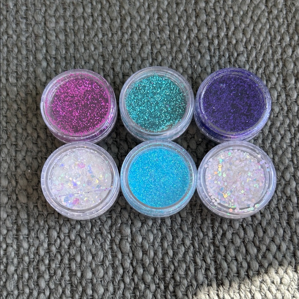 Set of 6 Beetles Brand Glitter Pots in Vibrant Colors